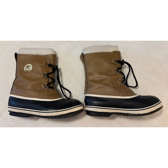 Sorel Women's Yoot Pac Waterproof Boots Sz. 7 Faux Fur Trim Mesquite Tan Black - Picture 3 of 9